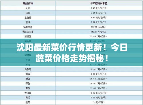 沈阳最新菜价行情更新！今日蔬菜价格走势揭秘！