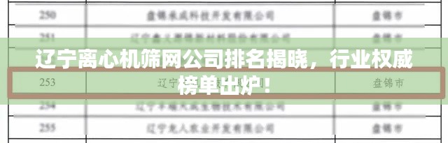 辽宁离心机筛网公司排名揭晓，行业权威榜单出炉！